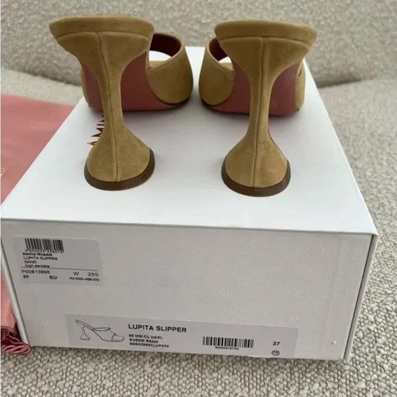 Amina Muaddi LUPITA SUEDE SLIPPER 95 MM CL HEEL SAND size 37 - Picture 5 of 7